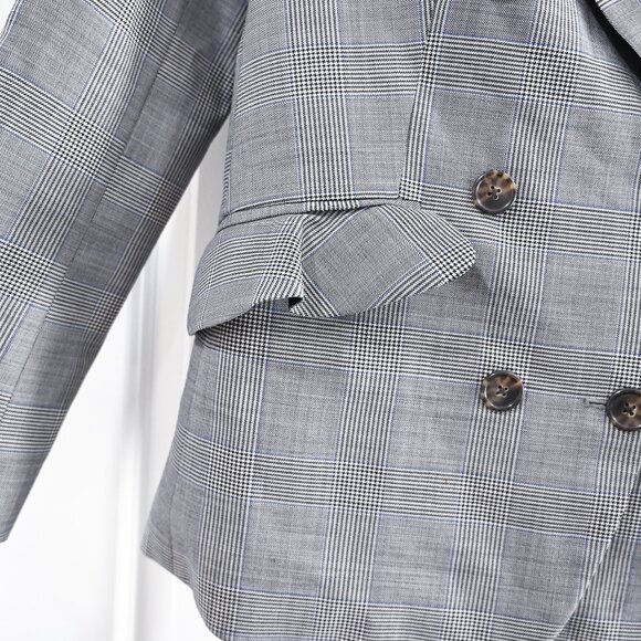 JCREW Size 4 Glen Plaid Ruffle Pocket Wool Blazer In Classic Grey Glen Plaid - Picture 5 of 10